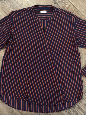 Luxury closed brand silk navy orange crossover striped top shirt blouse fancy